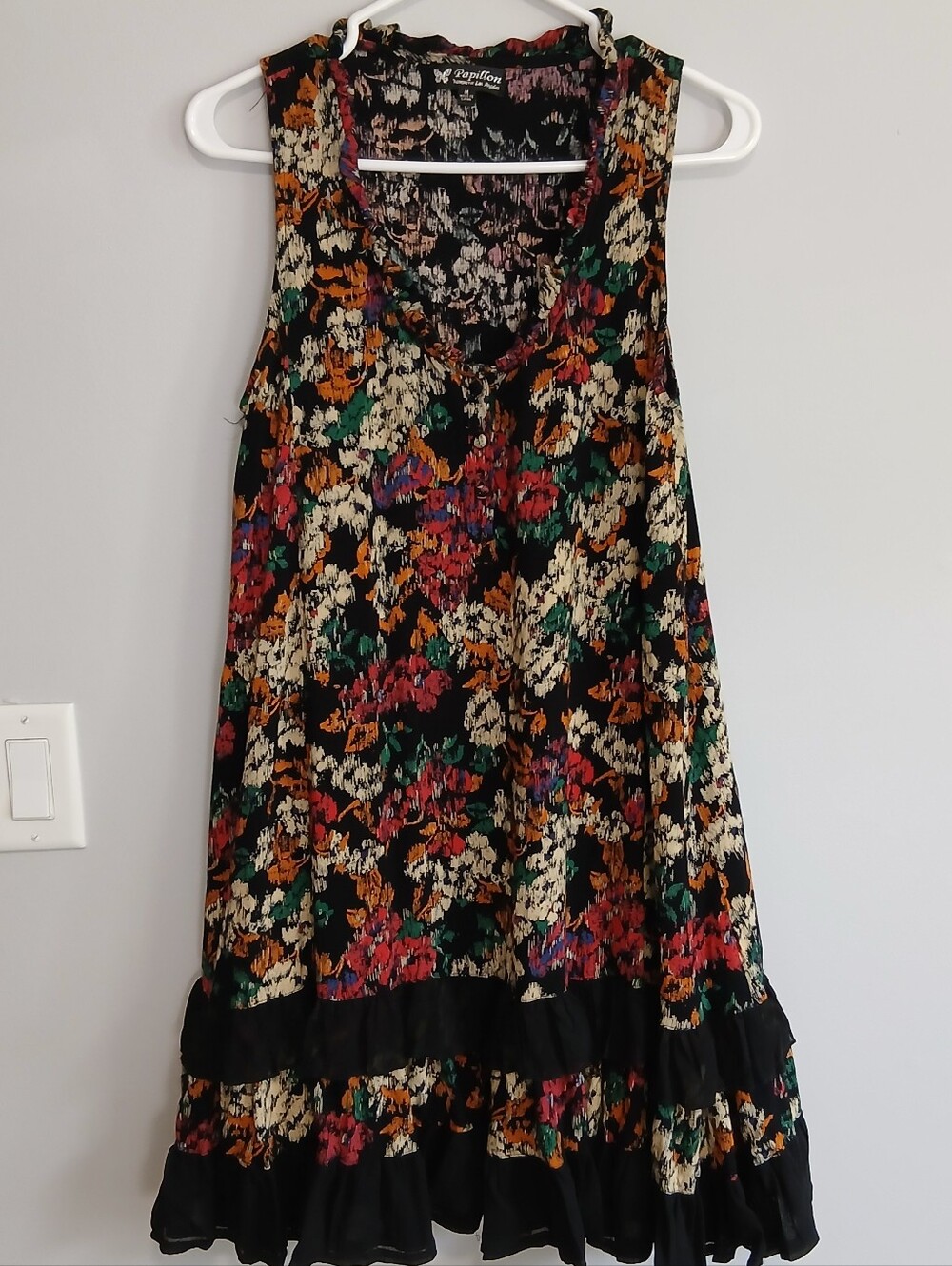 Papillon Black Floral Ruffle-Hem Dress